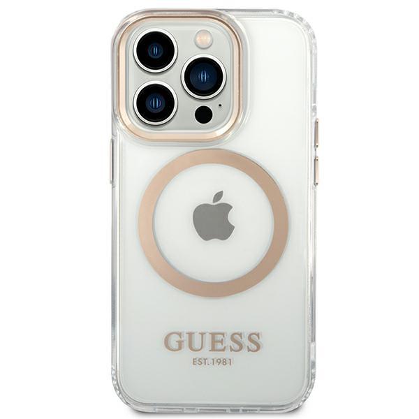 Guess Guhmp14Xhtrmd Iphone 14 Pro Max6,7 Złoty/Gold Twarde Etui Metalowa Ramka Magsafe