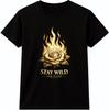 Flaming Rose T Shirt Stay Wild Gothic Tattoo Biker Rocker Graphic Tee