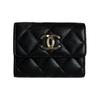 Chanel 23C Hellgoldene Schnalle Diamantenmuster Druckknopf Dreifach Leder Kartenhalter Damenstil Schwarz