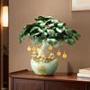 13.8" Chinese Money Tree with Synthetic Jade Base, Artificial Tree Feng Shui Wealth Decor with Golden Fortune Cat, Yuanbao Flower Pot & Coin Pendant