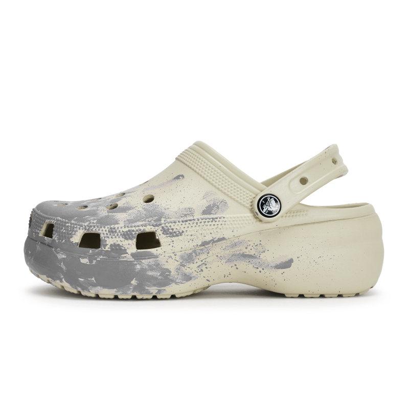 Crocs Classic Platform Clog 811 Manufacturing Explosion Scene Special Shoe Box Fluid Splash Ink Hole Shoes Women's Bone White Grey