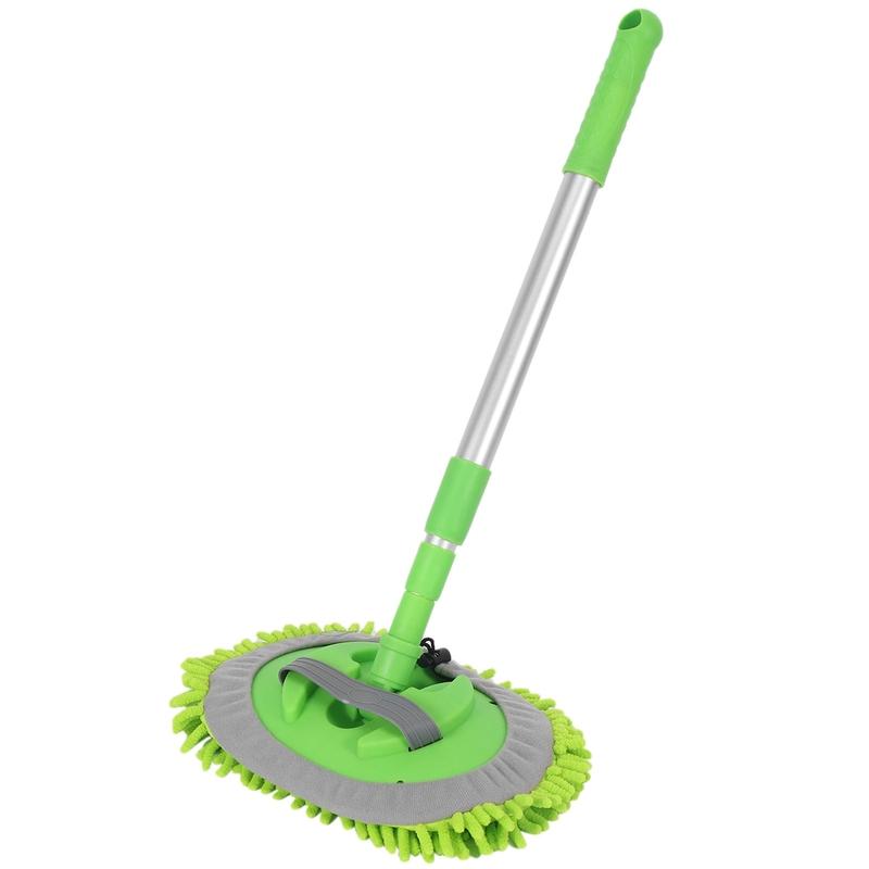 ABLZ-2 In 1 Car Wash Mop Mitt With Long Handle, Chenille Microfiber Car Wash Dust Brush Extension Pole 24-46In, Scratch Cleaning