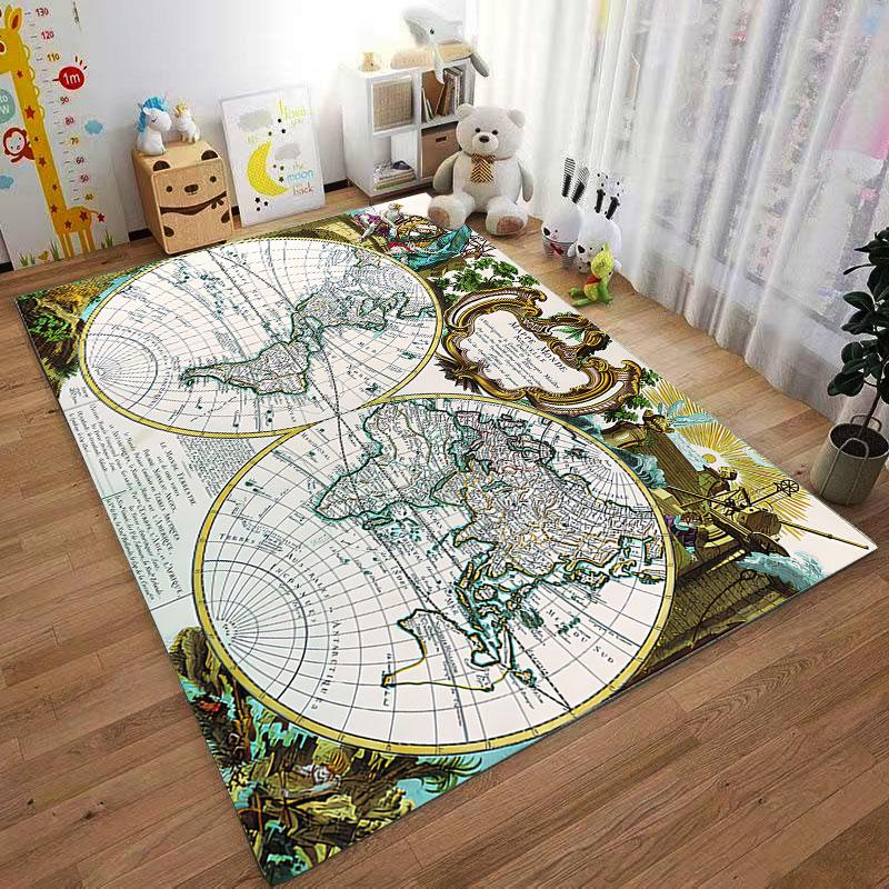 Vintage World Map Carpet Suitable As a Non-slip Mat for the Living Room or Bedroom Sofa