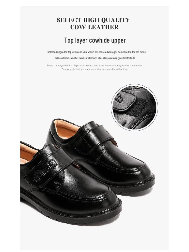 Boys' Black Leather College Shoes: Soft Sole, British Style for Spring & Autumn Shows