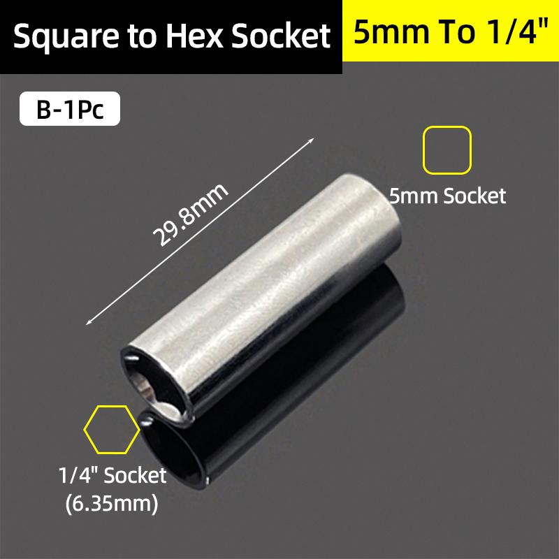 Socket Adapter Head 1/4 Inch Square Drive To 1/4 Hex Socket Adapter Converter Adapter Wrench Quick Change Hand Tool Accessorie