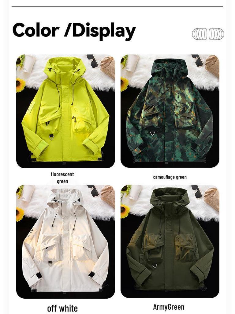 Men's Youth Casual Autumn 3D Multi-Pocket Windbreaker Jacket