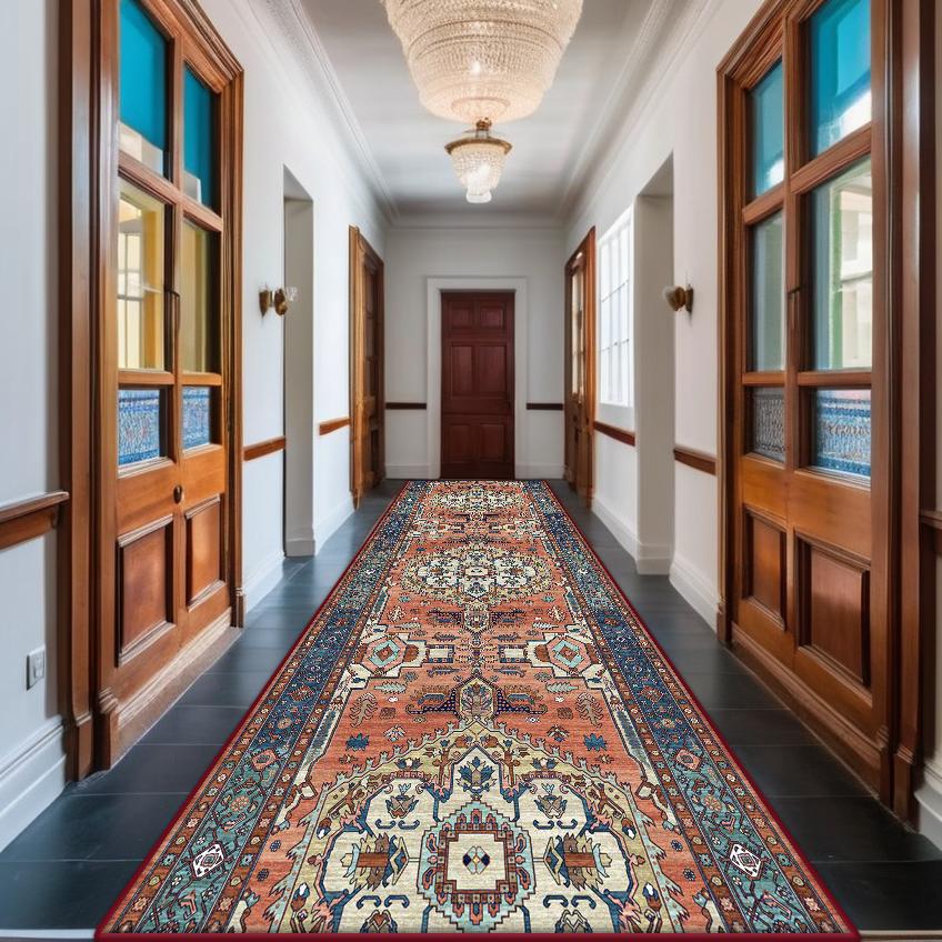 Persischer Roter Langflur Teppich Rutschfest Dekoration Zuhause Böhmisch Retro Eingangsläufer Waschbar Boho Läufermatte Anpassbar