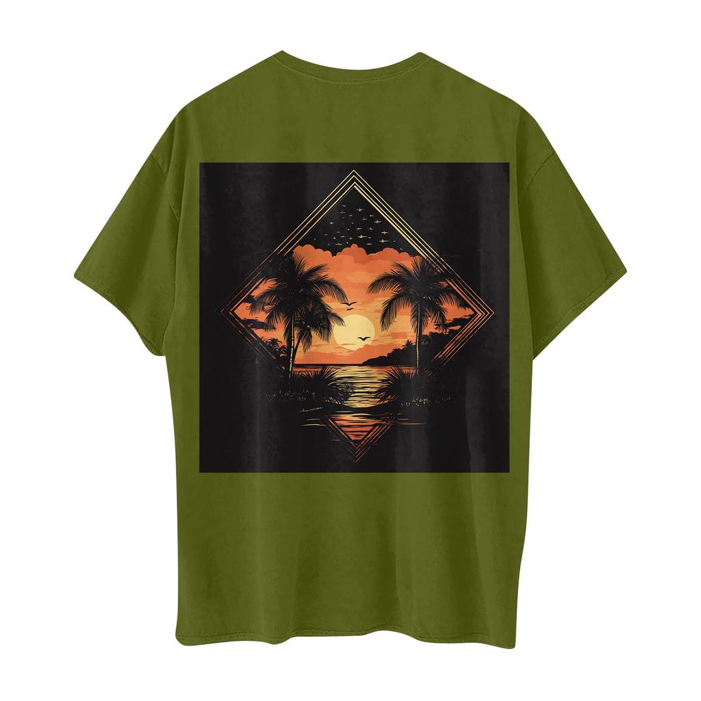 Women's Round Neck Fashionable Loose Hawaiian Print Short Sleeves