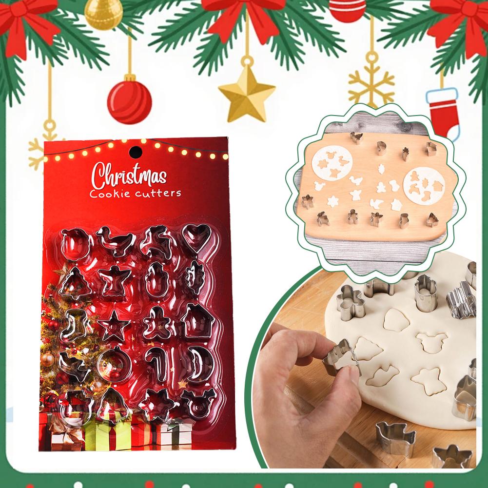 NEW 20Pcs Mini Stainless Steel Cookie Cutter Set Biscuit Mold Christmas Deer Head Snowman Mold DIY Tools Fondant Gingerbread Man