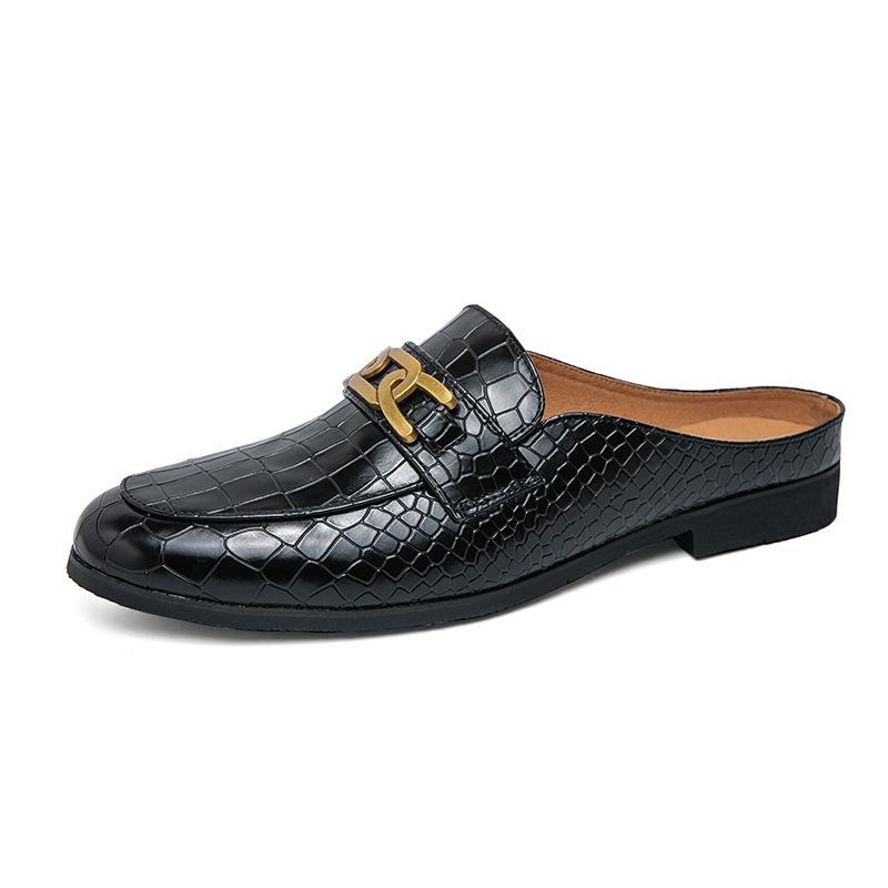Crocodile Pattern Men s Outdoor Summer Half Slippers - Youth Lazy Leather Shoes 39