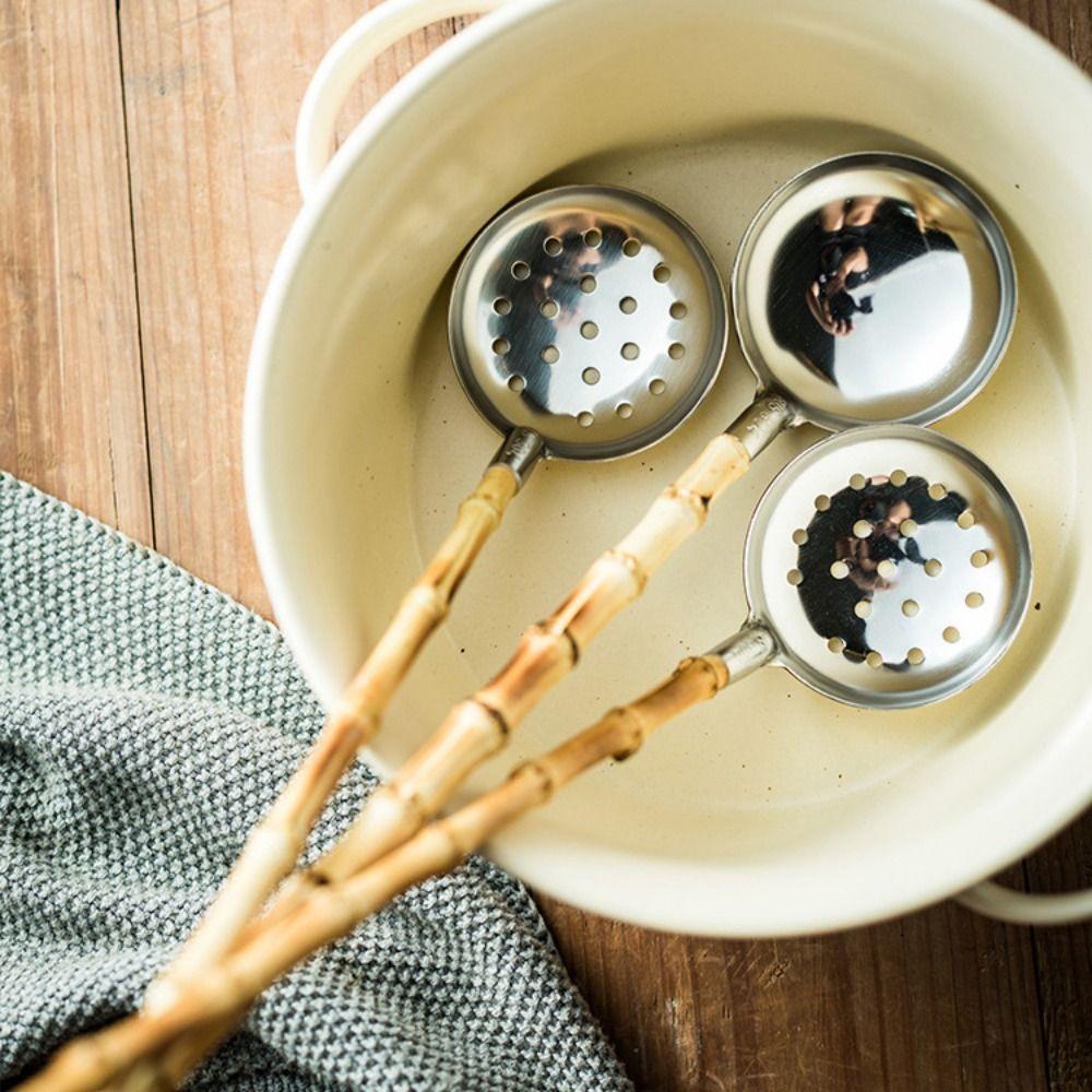 Anti-scald Bamboo Handle Colander Japanese-style Soup Scoop Retro Tablespoon Hot Pot