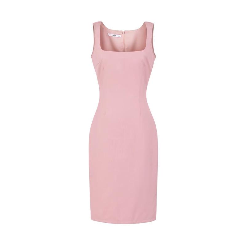 Women's Gray Vest Suit Dress - Retro Sleeveless Sheath with Waist-Cinched High-End Style