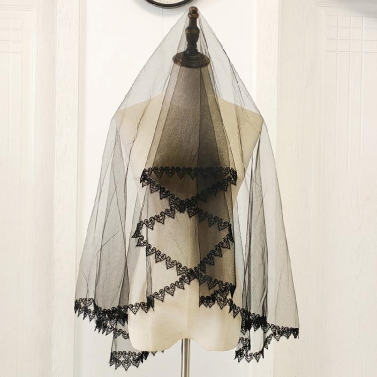 Bröllopstyll Brud Flerskiktad Slöja med Spets Hjärtformad Kant Elegant Brudtärna Slöja