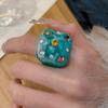 New Trendy Colorful Rhinestone Resin Finger Rings for Women Girls Sweet Chunky Irregular Geometric Rings Aesthetic Jewelry Gift