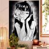 Monochrome Anime Ghost Face Tapestry Mysterious Anime Spirit Tapestry Gothic Anime Face Tapestry Personalized Backdrop Cloth