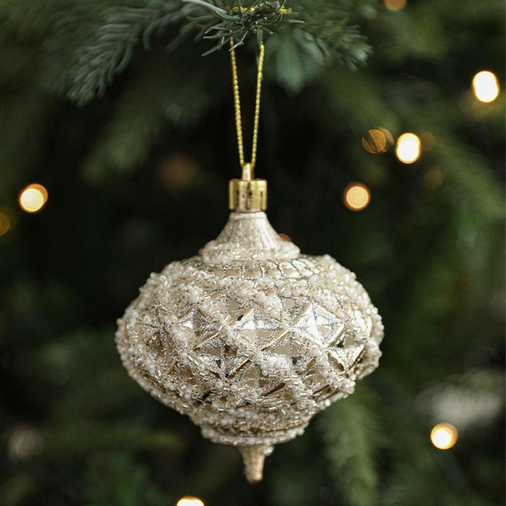 Light Gold Christmas Balls Pendants Plastic Pinecone Xmas Tree Hanging Pendants Shatterproof Merry Christmas Decor Party Favors