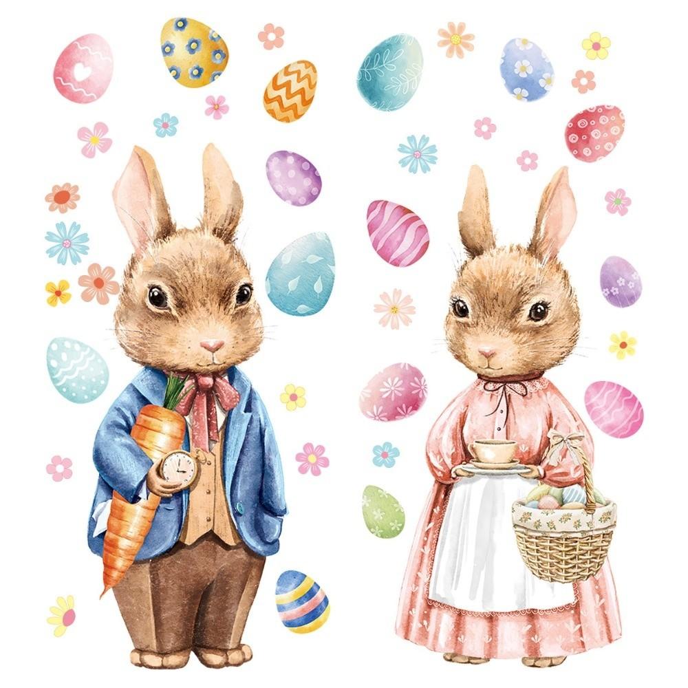 Creative Easter Door Stickers Waterproof Removable Static Easter Egg Window Decals Cartoon DIY Easter Bunny Static Cling Decal