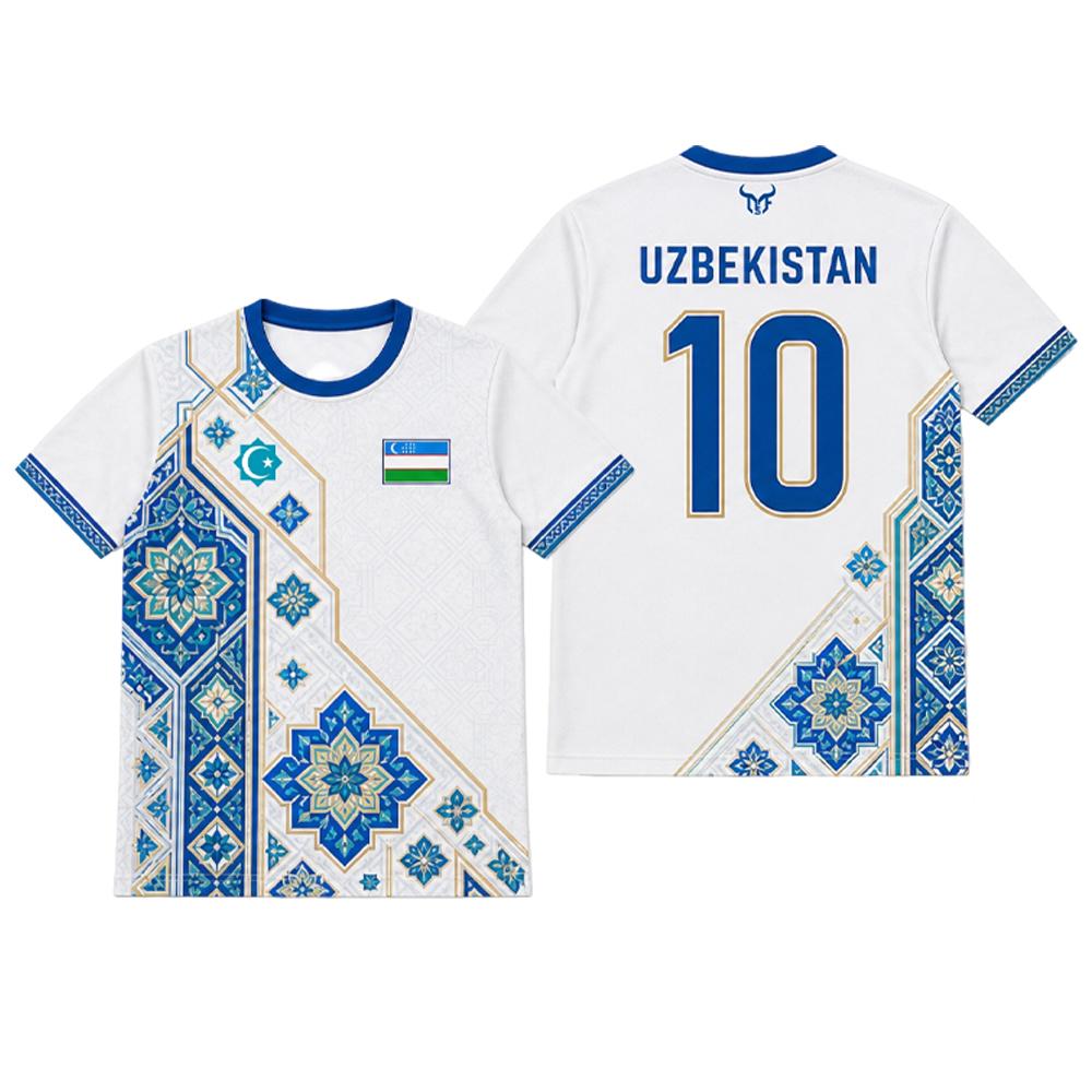 Uzbekistan National Flag 3D Printed Football Suit Men's Breathable Training Suit T-shirt Traditional Pattern O-neck Top