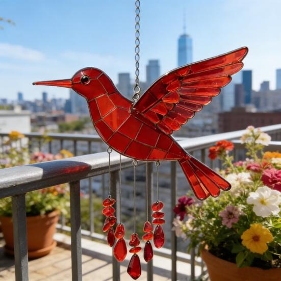 Bird Wind Chime Colorful Sea Glass Design Peaceful Sounds Weather-resistant Wind Chime Outdoor Home Decoration