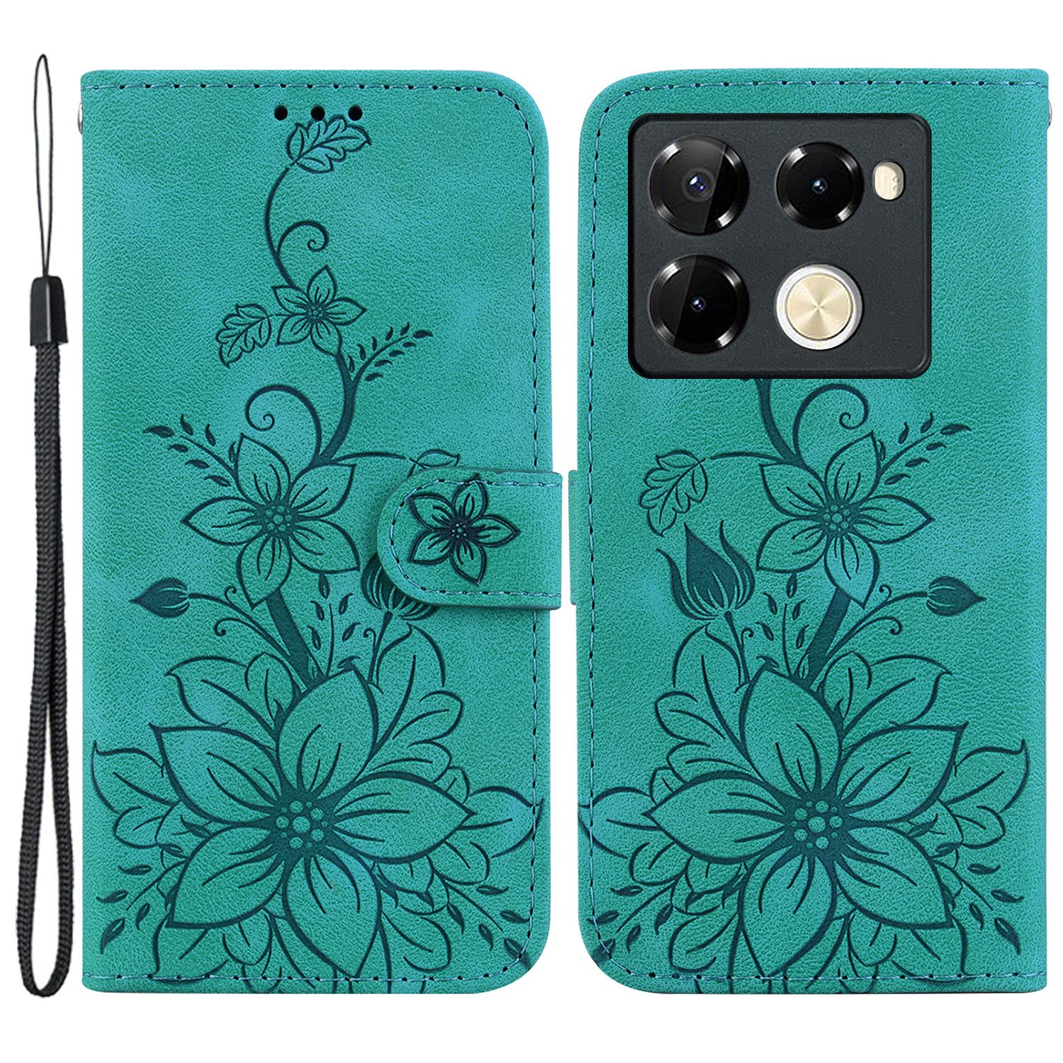 

For Infinix Note 40 Pro 5G/Note 40 Pro+ Case Lily Flower PU Leather Stand Phone Cover Green