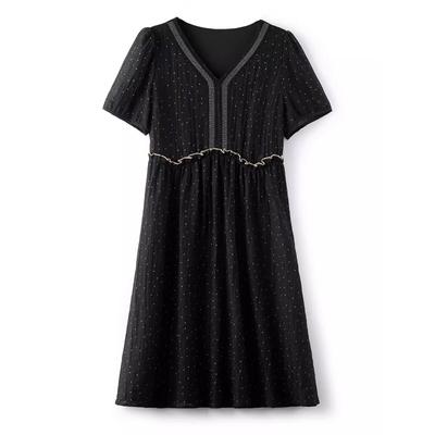 Black Polka Dot V-neck Tennis Dress for Women's Summer New Loose Large Size Fat Mm Slim A-line Skirt