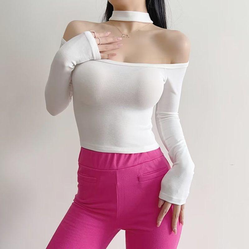 

Sexy Long Sleeves Female Sexy Purple Training Sports Tops White M