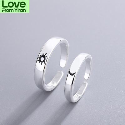 Latest Personality Sun Moon Star Couple Rings Sterling Tone Jewelry Plain Simple Style Fine Popular Opening Rings R183Personality Jewelry