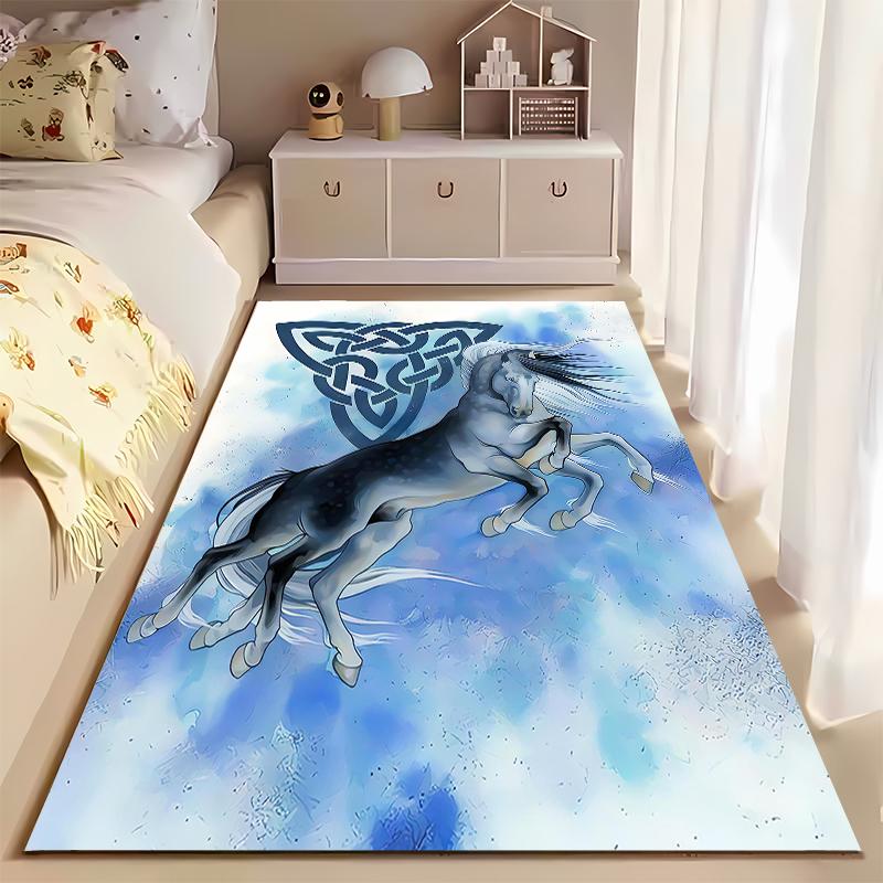 "Blue Fantasy Unicorn Carpet with Celtic Knot Pattern for Home Decor" Suitable for Use As an Anti-slip for Living Room Bedroom Sofas