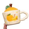 Ceramic Orange Water Cup with Lid - Office or Birthday Gift, Cute Souvenir Mug for Home.