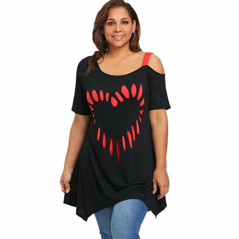 Stylish Womens Fashion Plus Size Off Shoulder Tops With Loose Heart Print Design