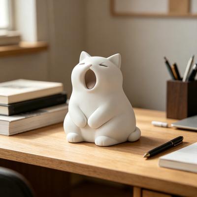 Gähnende Katze Figur 3D Gedruckt Niedliche Kleine Katzenstatue Sammlerstück Haustier-Ornament für Zuhause Büro Schreibtisch Dekoration Geschenk für Katzenliebhaber