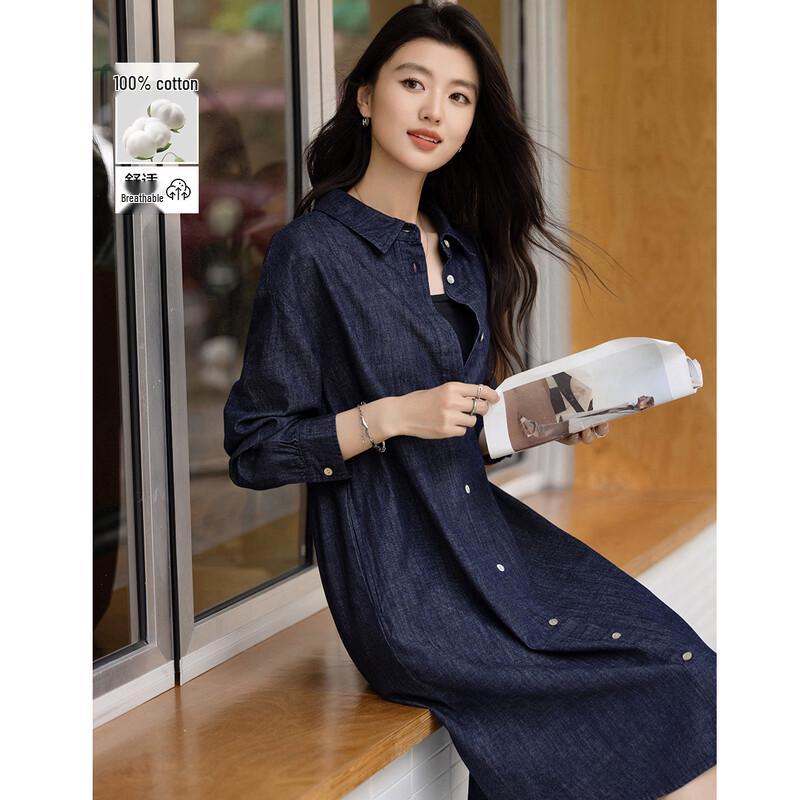 

Women s Loose Fit 100% Cotton Denim Shirt Dress M