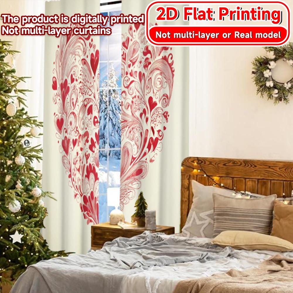 2D Flat Printing  2pcs Heart Whirlwind Pattern Chic Curtains Durable 100% Polyester Fabric Curtains Room Decor Decorative for