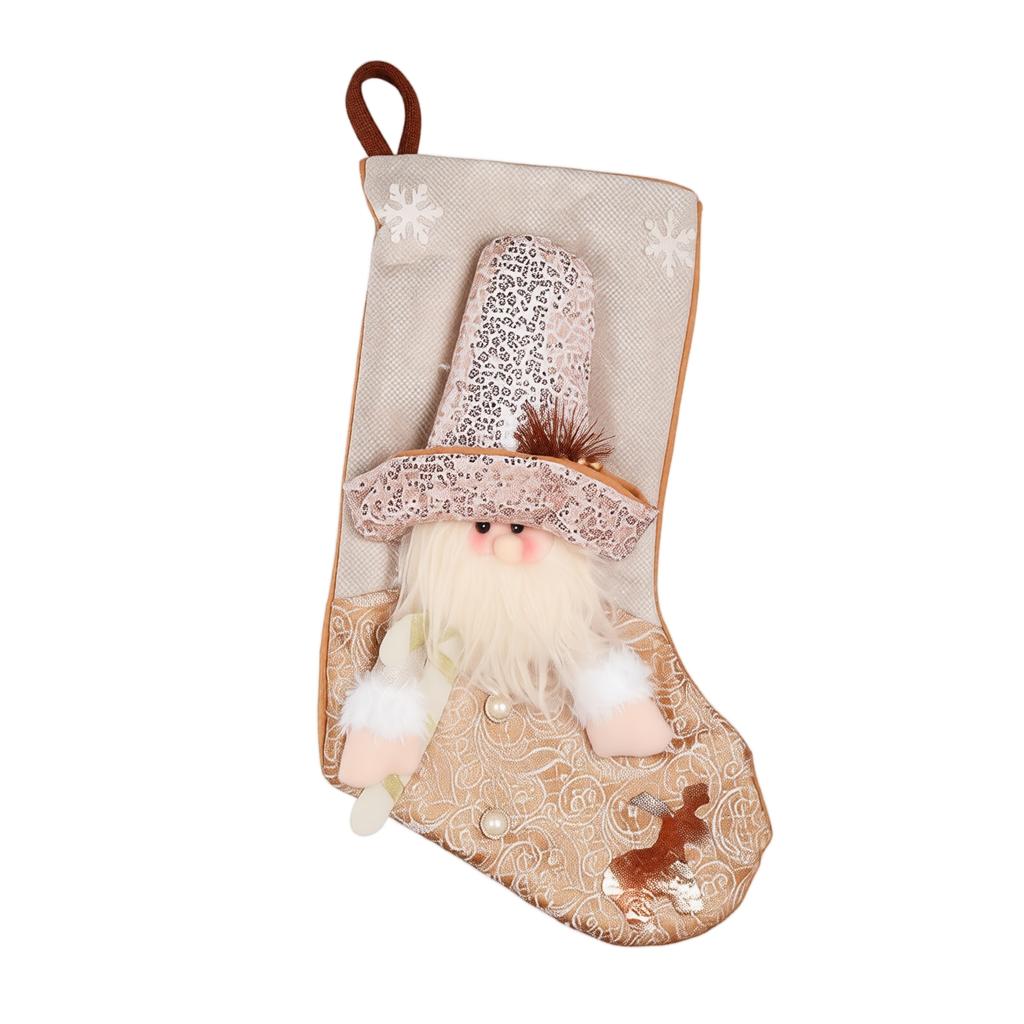 Beige Sequin Christmas Stocking Candy Gift Bag for Christmas Tree Window Hanging Ornament Holiday Decor