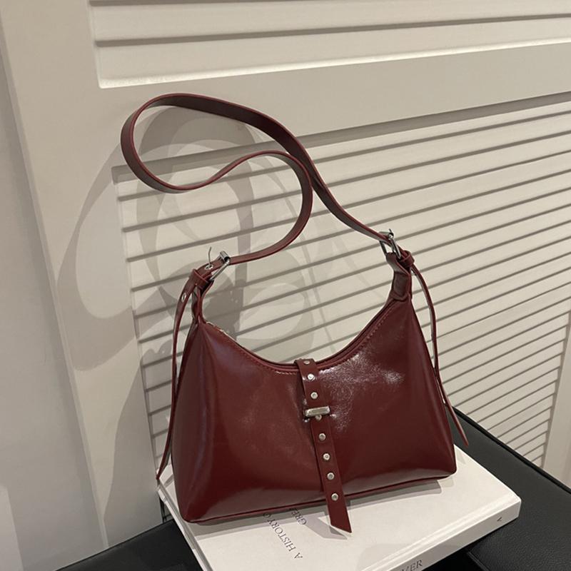 

Autumn Vintage PU Hobos Shoulder Bags for Women Versatile Belt Design Ladies Crossbody Bag Simple Solid Color Female Handbags CLE 25x10x18cm вина червоного кольору
