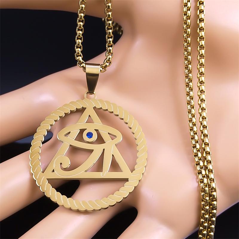 Egypt Pyramid Eye of Horus Necklace for Women Men Stainless Steel Blue Eye Vintage Egyptian Amulet Gift Jewelry colares NS02