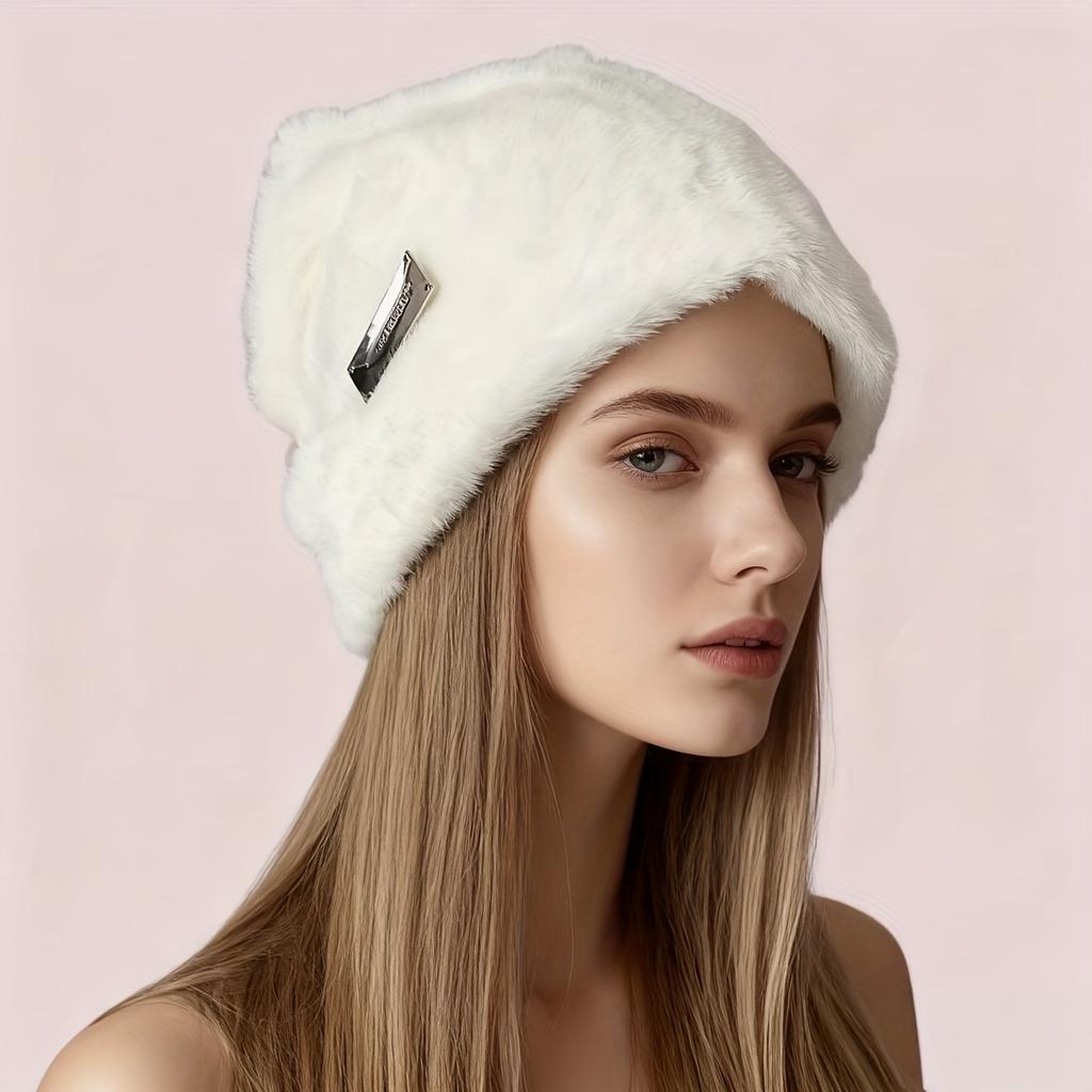 Women'S Slouchy Winter Hat - Plush Face Covering Cold-Proof Large Head Circumference, Fluffy Rabbit Hair Texture, Lightweight Warm Beanie