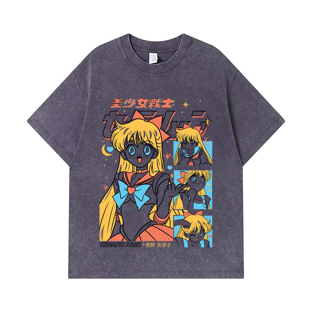 275 GSM Washed T-shirts 100% Cotton Minako Aino Print Unisex Heavy Cotton T Shirt