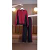 Mom Casual Fashion Suit Autumn and Winter Large Size Contrasting Color Round Neck Sweatshirt Wide Leg Pants Two-piece Set for Women