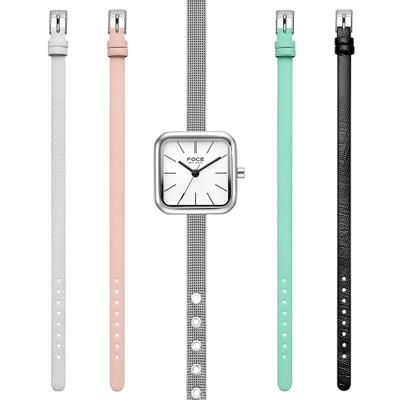 [FOCE LADY] FOCE LADY Damen-Armbanduhr mit Netz- und Lederarmband 5-teiliges Set FM2014WH-SET