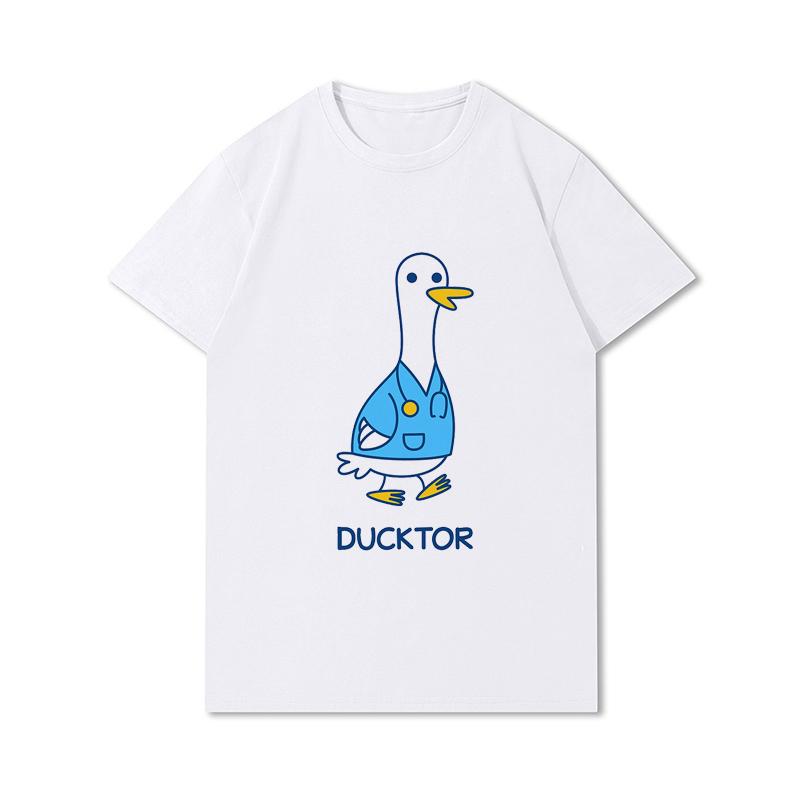 Letní trička větší velikosti pro ženy Whisling Duck Potištěné Neformální tričko s krátkým rukávem Topy 100% bavlna Oversize O Trička s výstřihem