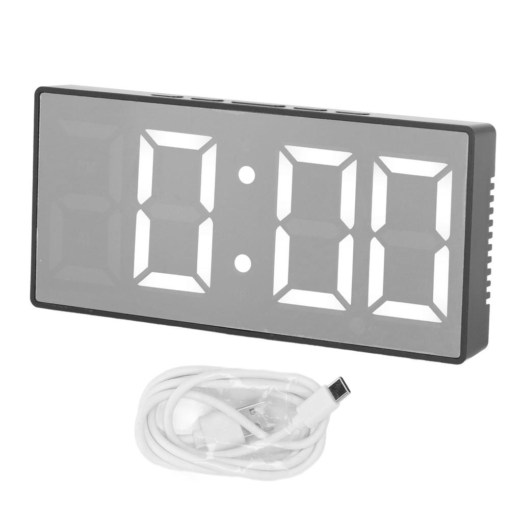 Digital Alarm Clock LED Mirror Electronic Clock USB Power Temperature Humidity Monitors Alarm for Ho