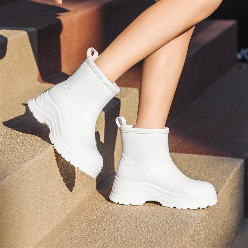 Rain Shoes Short Tube Women's Non-slip Waterproof Shoes Fashionable Adult Outdoor Water Boots Kitchen Rubber Shoes Warm Thick-soled Rain Boots Women