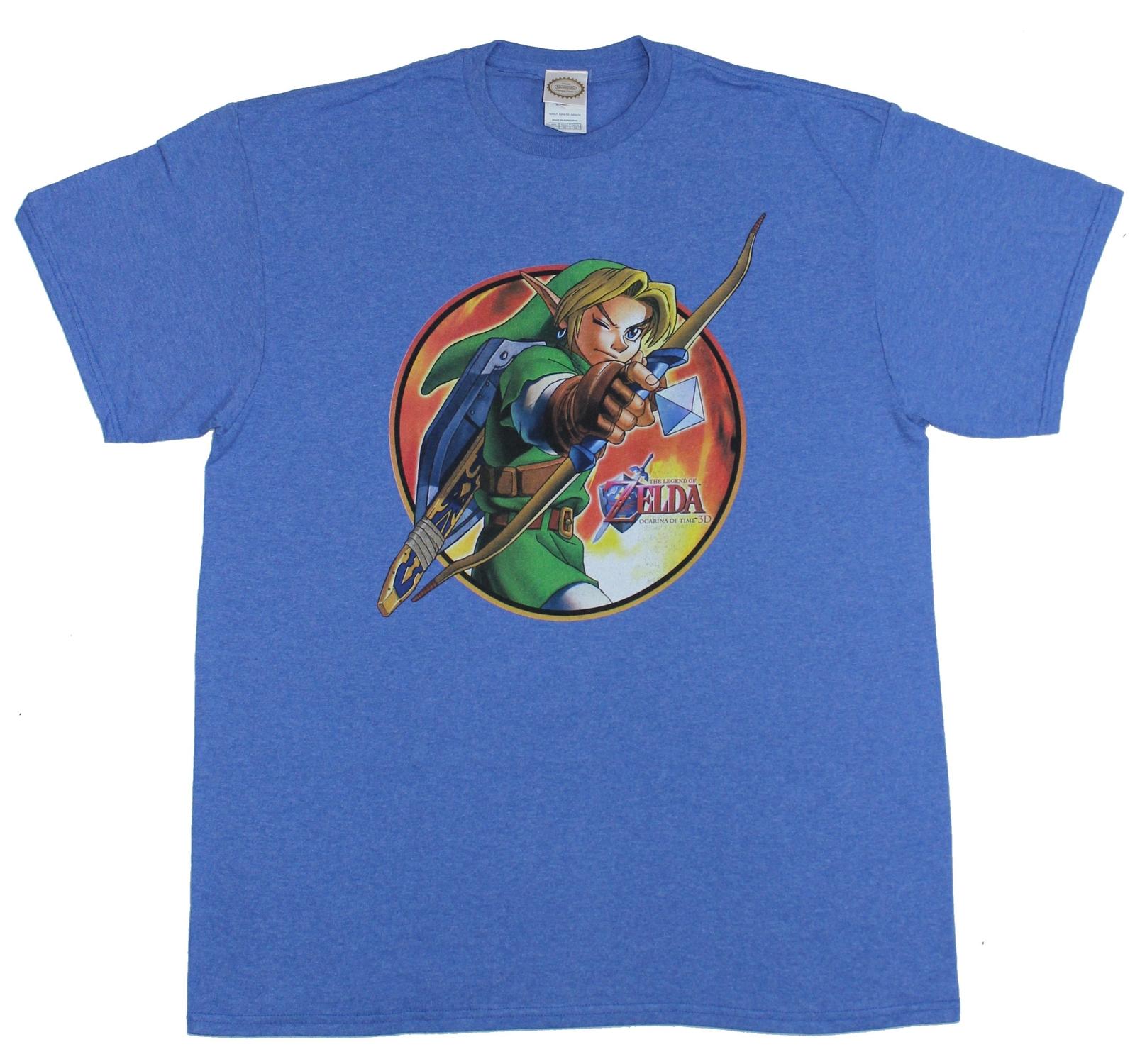 Legend of Zelda Mens T-Shirt - Ocarina of Time Drawn Bow Link Circle Image M