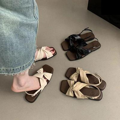 Roman Sandals for Women, Summer Wear, French Retro Vacation, Beach Soft Flat Beach Shoes