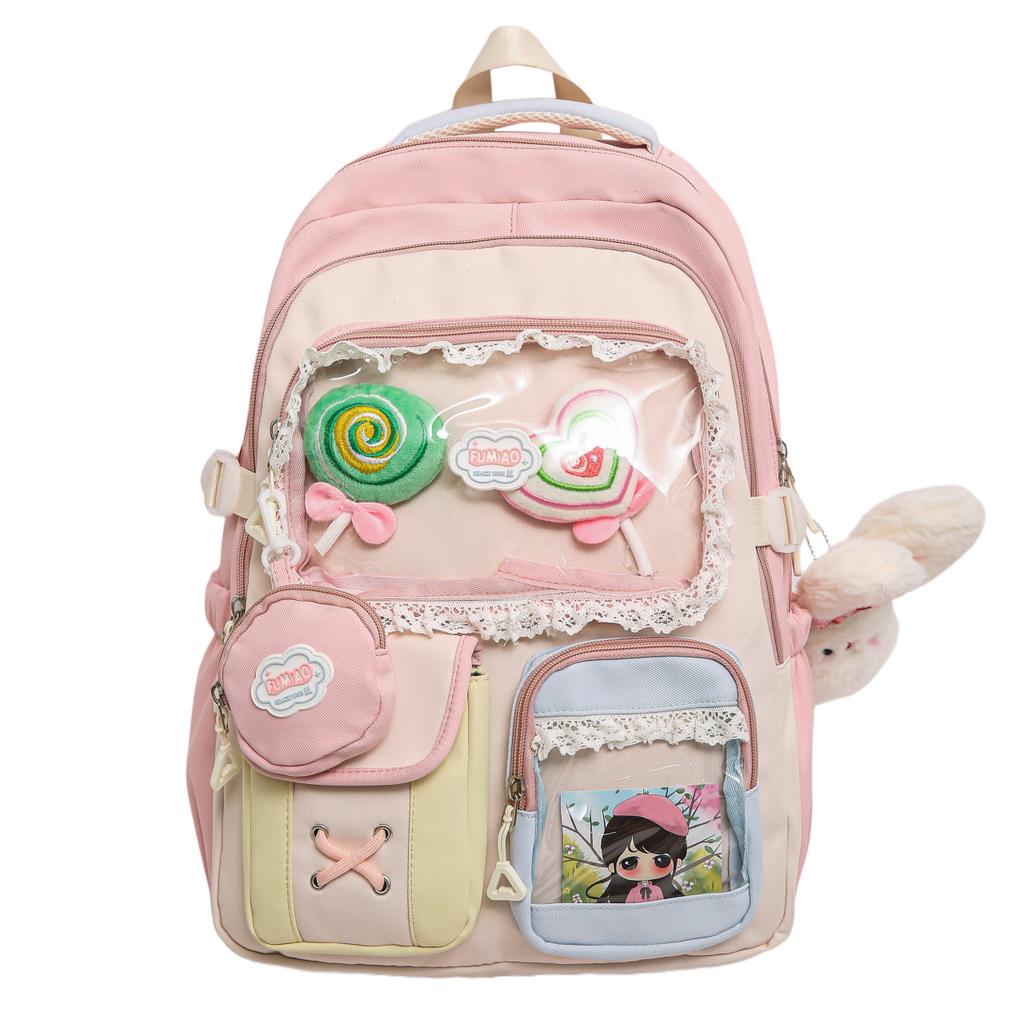 Schoolbag Fresh and Sweet High-value Dopamine Transparent Pain Bag Backpack Female Japanese High-value Junior High School Student Backpack Female