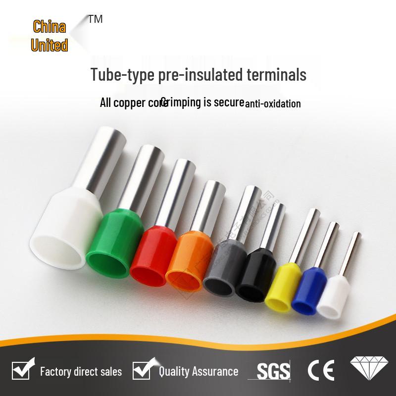 Mid-Connected Quick Wiring European E-Tube Cold Crimp Insulated Terminal, PP Purple Copper.