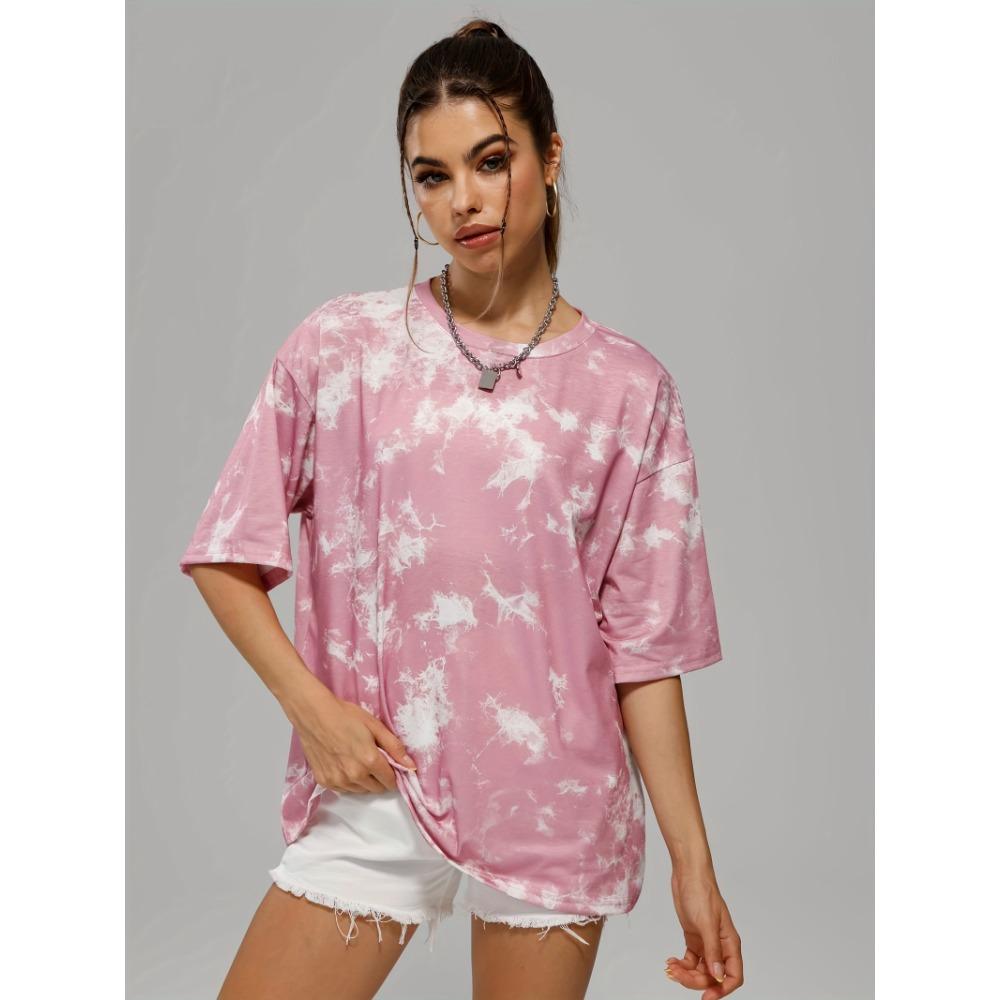 

Women s all-over tie-dye printed round neck casual short-sleeved sports top T-shirt 5XL