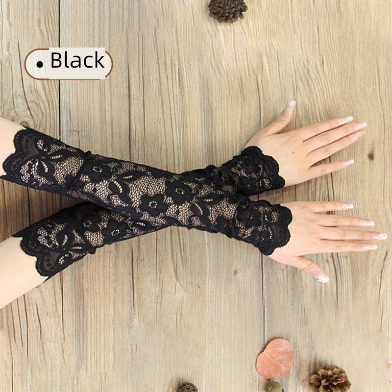 

Women s Thin Silk Wristband Scar Covering Hollow Oversleeve Black XXL