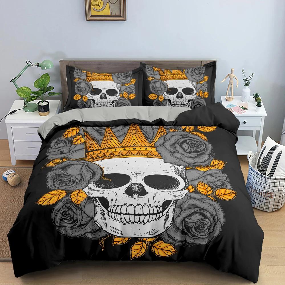 Octopus Duvet Cover King Size Skull Bedding Set Print Blue Decorative Luxury Horror Marine Life Room Decorations For Women Men